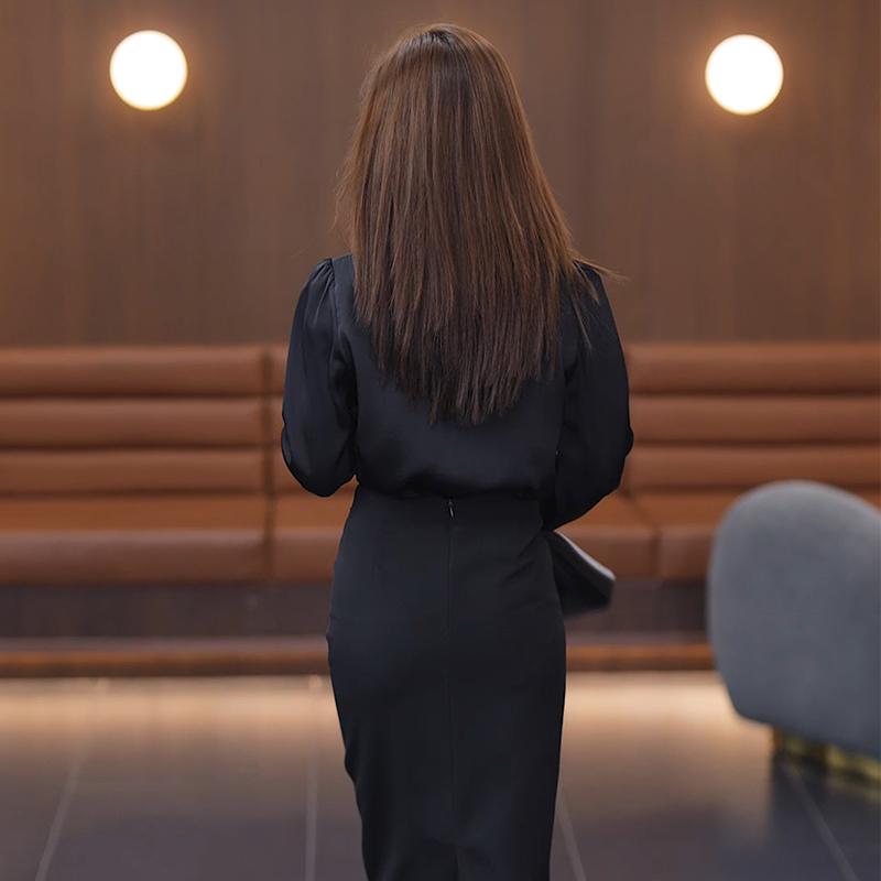 Women's Solid Color Pullover V-Neck Rivet Button Sequined Lantern Long Sleeve Patchwork Chiffon T-shirt Chinese Style Tops