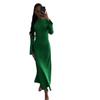 2024 Autumn European & American Solid Color Round Neck Slimming Long Sleeve Bodycon Dress for Women