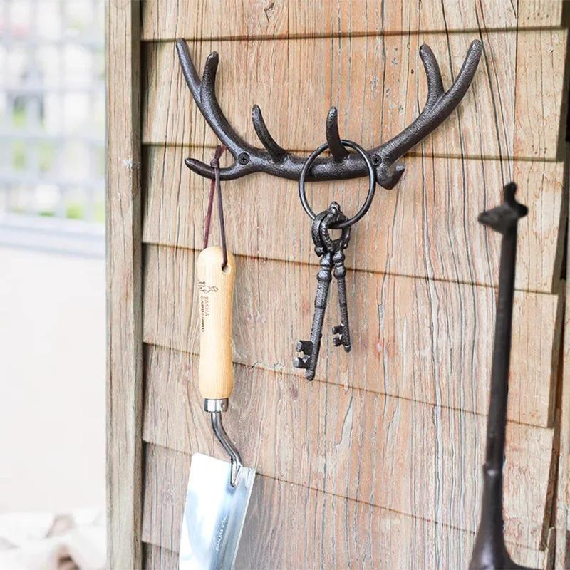 2pcs Cast Iron Retro Iron Art Antler Key Hook Store Bar Wall Decoration Home Courtyard Garden Creative Wall Hooks Holiday Gifts