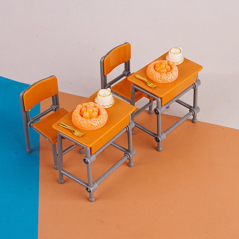 1 Set 1:12 Dollhouse Accessories Miniature Desks Chairs Model Classroom Decoration Toy Food Tableware Ornament