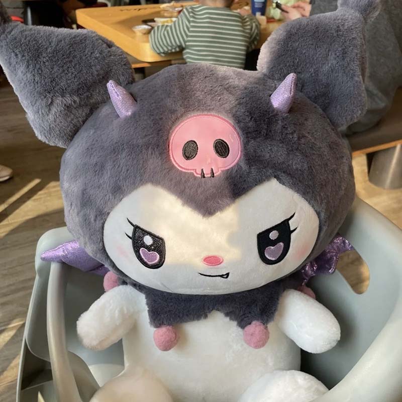 Licensed Sanrio Kuromi My Melody Plush Doll With Bow And Wing Fluffy Stuffed Cartoon Toy Soft Birthday Gift For Girls Anime Fans
