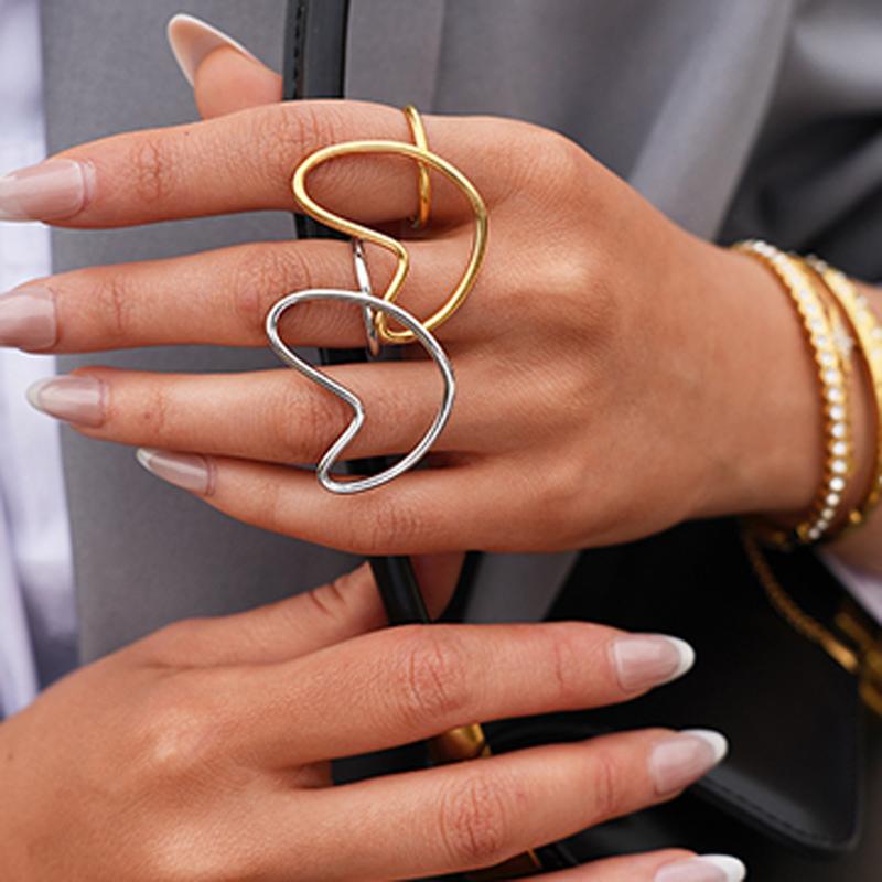 Edelstahlring für Damen Luxus Gold Silber Farbe Herz Hohl Verstellbarer Ring Wasserdicht Finger Schmuck Zubehör