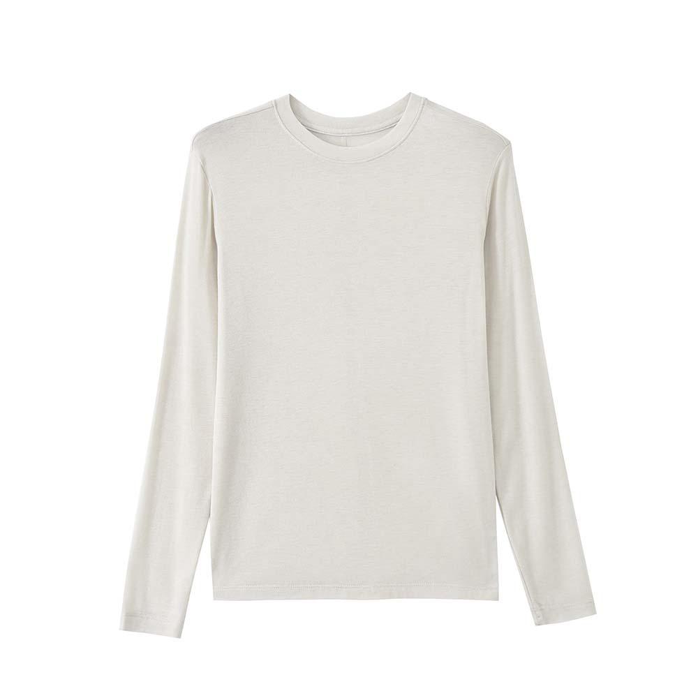 Women s Slim Fit Cashmere Blend Minimalist Round Neck Long Sleeve T-Shirt Medium светло-бежевый