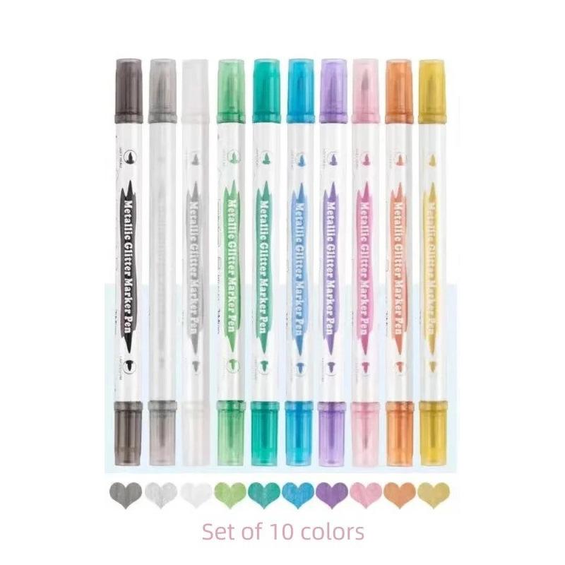 

10PCS Dual Tip Metallic Marker Pen Brush Fine Nibs Paint Marker Acrylic Acts for DIY Scrapbooking Back To School MKB02