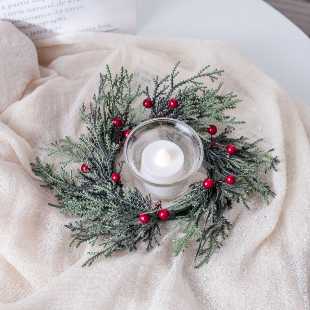 20cm Christmas Candlestick Wreath Handmade Red Berry Candle Wreaths  New Year