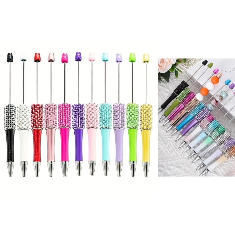 11 Pcs Black Ink Pen Beadable Ballpoint Pen Rhinestones Beadable Pen DIY Bead Pen Smooth Writing Pen Novelty Pen