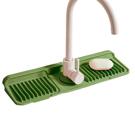 Kitchen Sink Faucet Mat Foldable Silicone Sink Splash Guard 6 Degrees Slope Bathroom Kitchen Countertop Water Draining Mat with Button