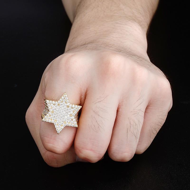 Hip Hop Zircon Ring Star Cuban Link Fashion Jewelry Men Women