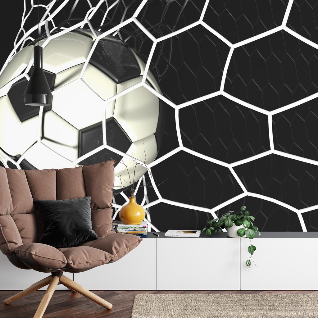 Photomural 3D Soccer Ball In Net Washable Fleece 254x184