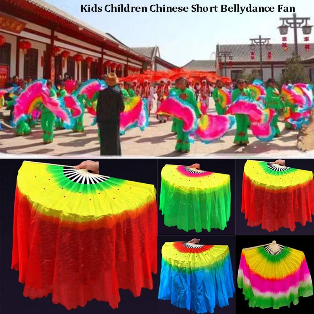 45cm Half Circle Silk Kids Children Bamboo Fans Hand Dye Adults Fan Veil Pairs Yangko Dance Tools