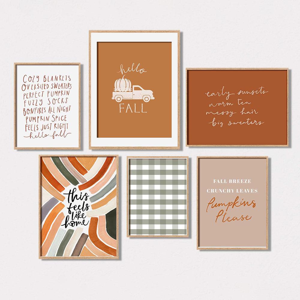 Autumn Printable Wall Art Poster Fall Themed Decor Fall Pumpkins Print Wild Mushrooms Art Autumn Leaves Cozy Fall Themed Decor