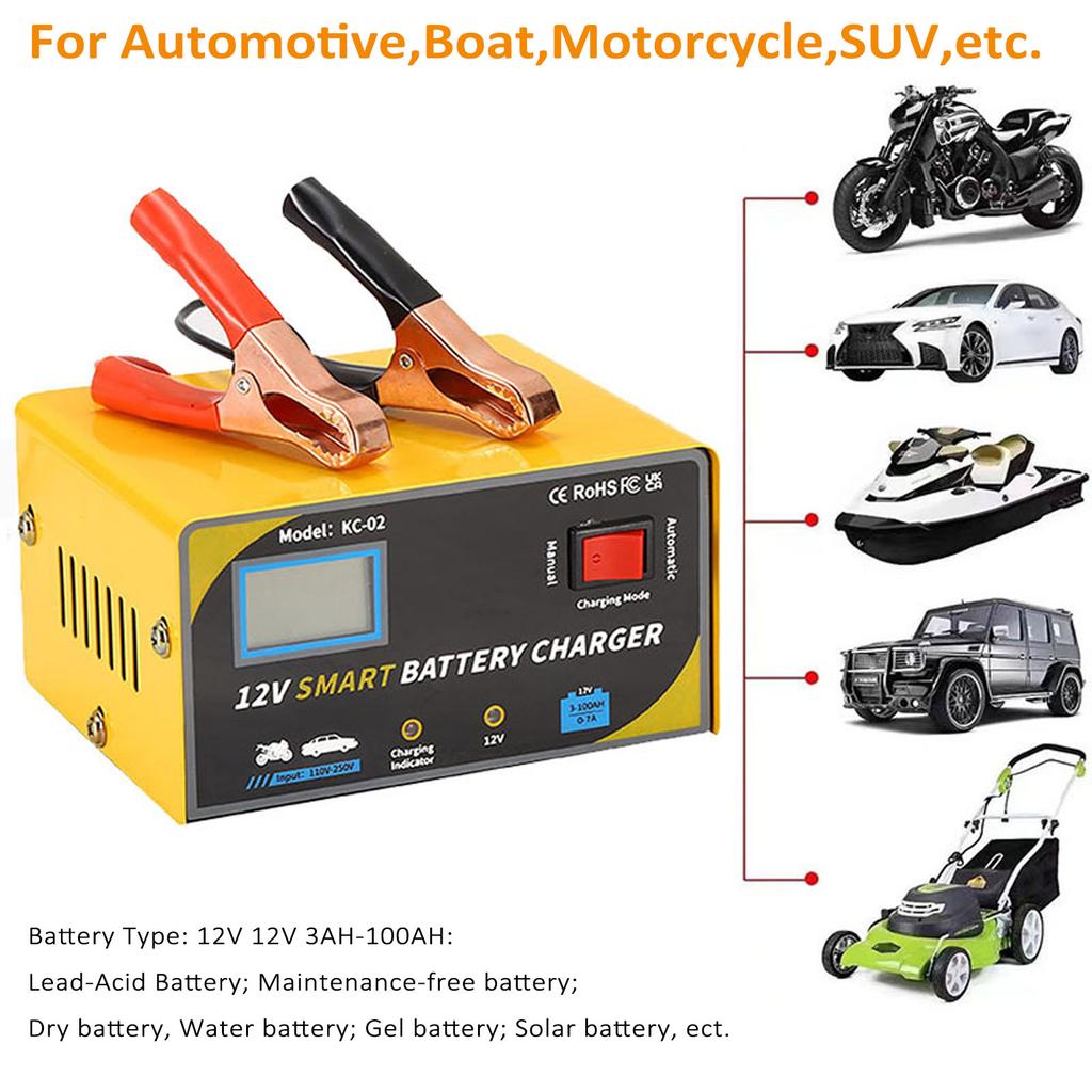 Car Battery Smart Battery for 12V Battery Digital Display PowerCelsiusVoltageCelsiusCurrent Automatic Manual Modes