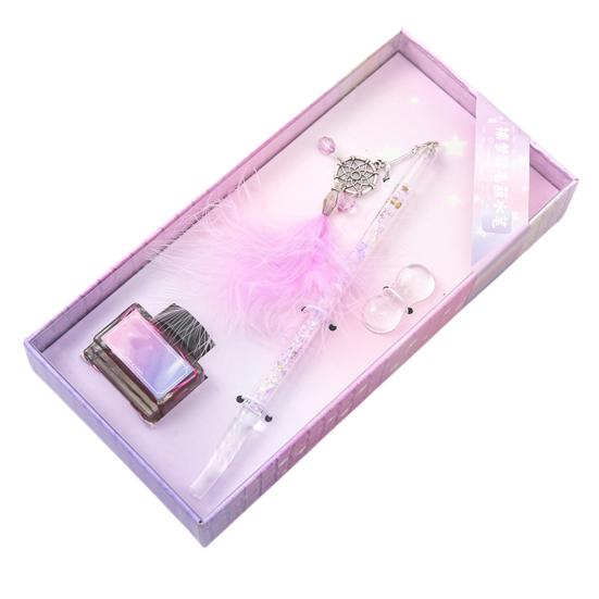 1Набір Кристалічна ручка Дизайн підвіски з пір'ям Економія чорнила Легко чистити Художня кристалічна ручка для підпису для ескізів