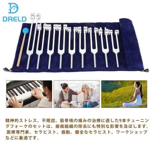 Dreld Chakra Tuning Fork Set, Solfeggio Tuning Fork Set, Silver, Includes 9 Chakra Tuning Forks and 1 Silicone Hammer (68.05 Hz, 126.22 Hz, 136.1 Hz,