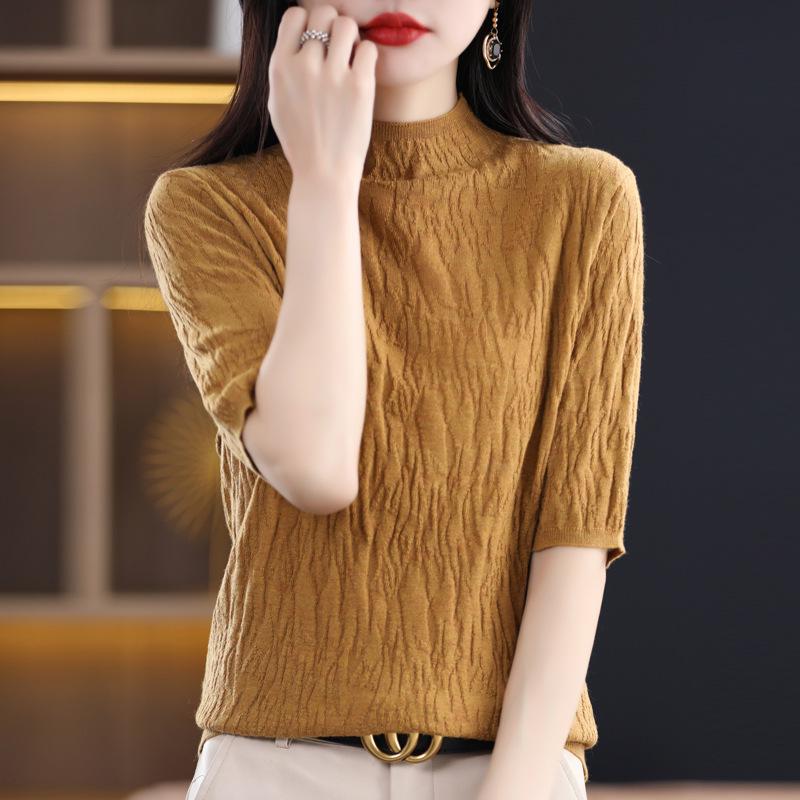 Women's Slim Fit Knitted Half-Sleeve Turtleneck for Spring/Autumn - High Quality, Versatile Inner Wear, New Style.