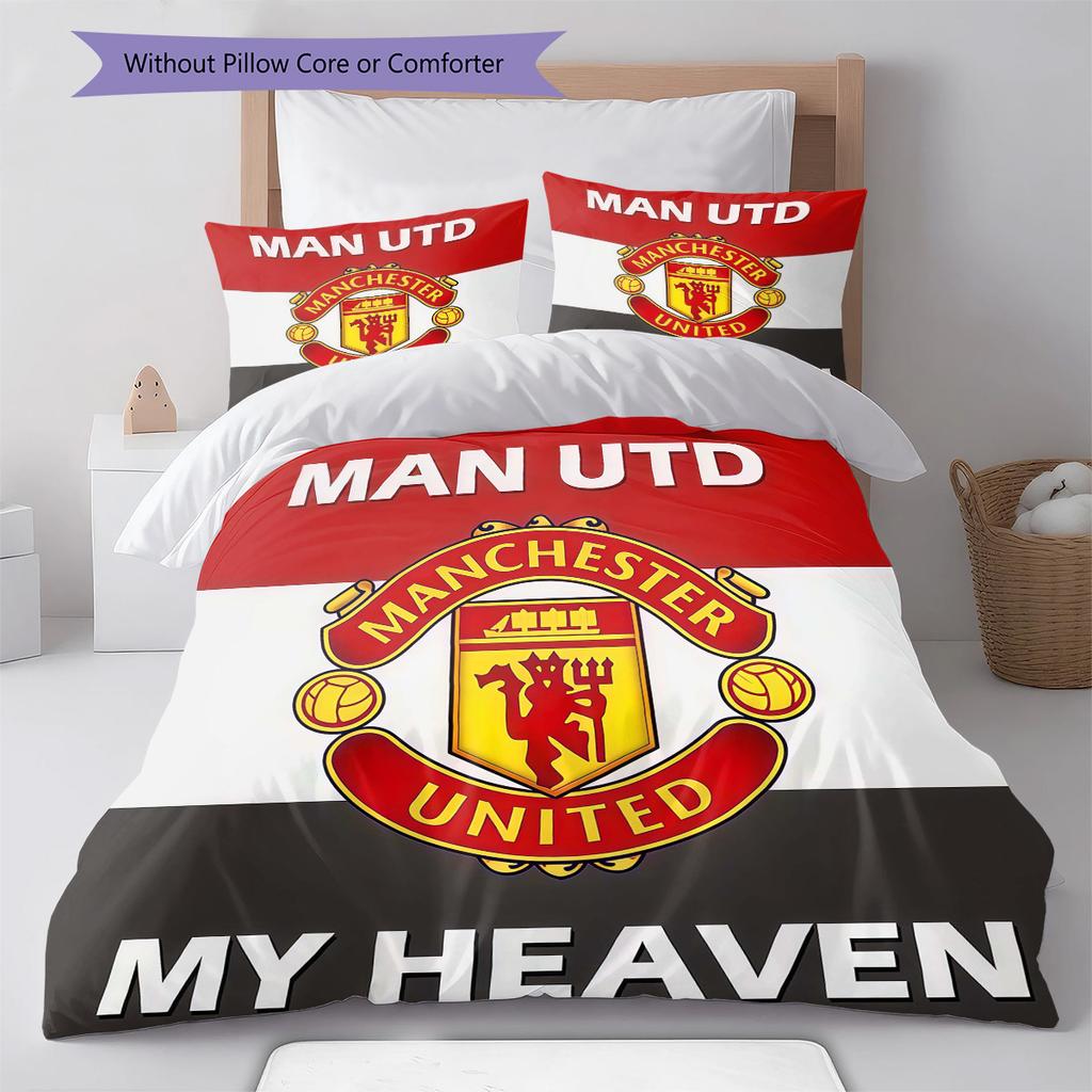 Set Lenzuola Trapunta Manchester United Copripiumino Federa Decorazione Casa Regalo di Compleanno (1 * copripiumino + 3 * federe, senza imbottitura)