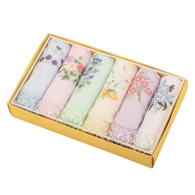 Elegant 60s Yarn Cotton Handkerchief with Butterfly Flower Lace Embroidery for Women