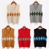 Skarvad tröja väst Dam V-ringad Casual Vintage Pullover Stickad tröja Mjuk Lös ärmlös topp
