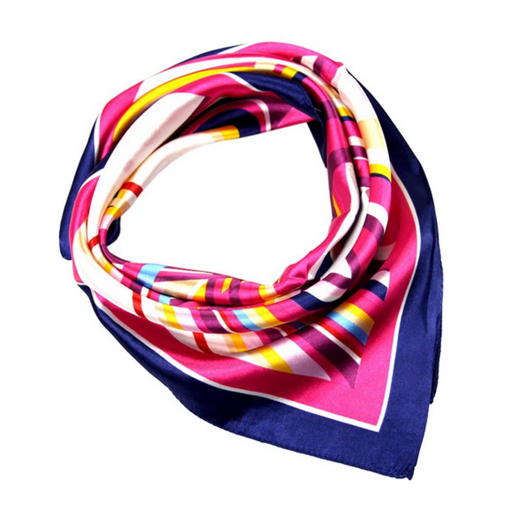 

60x60cm Geometric Stripe Print Satin Silk Scarf Multifunctional Square Neck Scarves for Women 60*60cm