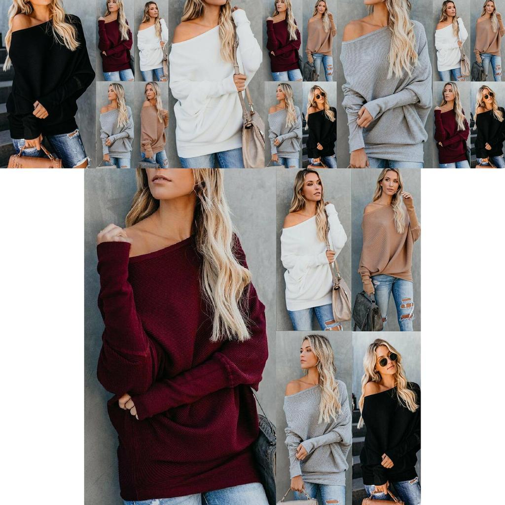 Stylish Women One Shoulder Knitted Sweater Blouse With Long Sleeves And Soft Material