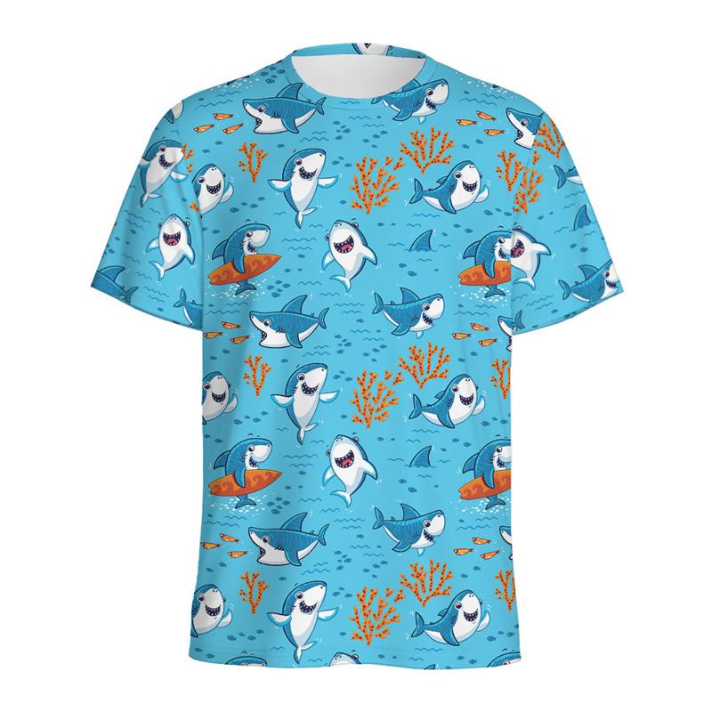 Cute Cartoon Shark 3D Printed T Shirt For Men Women Sea Animals Pattern T-Shirt Loose Short Sleeves Round Neck Tee Shirts Tops