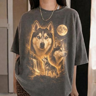 Siberian Husky Howling Moon Shirt, Vintage Dog Graphic Tee, Personalized Pet Lover Gifts