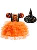 New Girls' Halloween Puff Sleeve Mesh Dress Costume