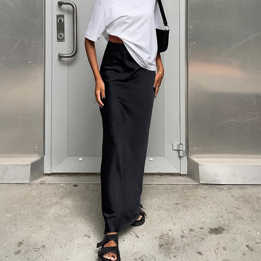 

Qooth женские весенне-летние однотонные модные тонкие юбки-трубы с высокой талией, элегантные офисные длинные юбки QT2358 XL чёрный