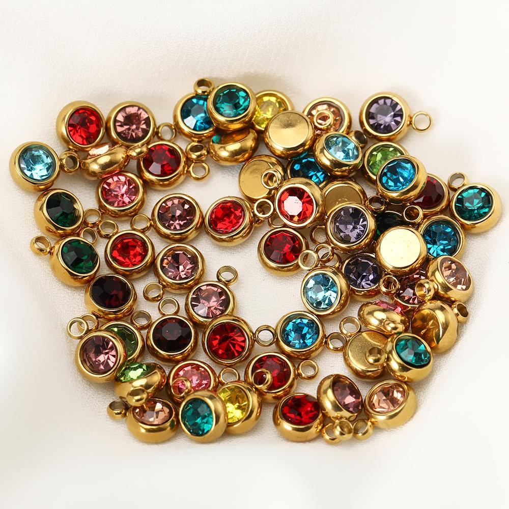 20pcs Stainless Steel Rhinestone Pendants Beads Green Crystal Charms Pendant for Necklace Bracelet Jewelry Making DIY Wholesale