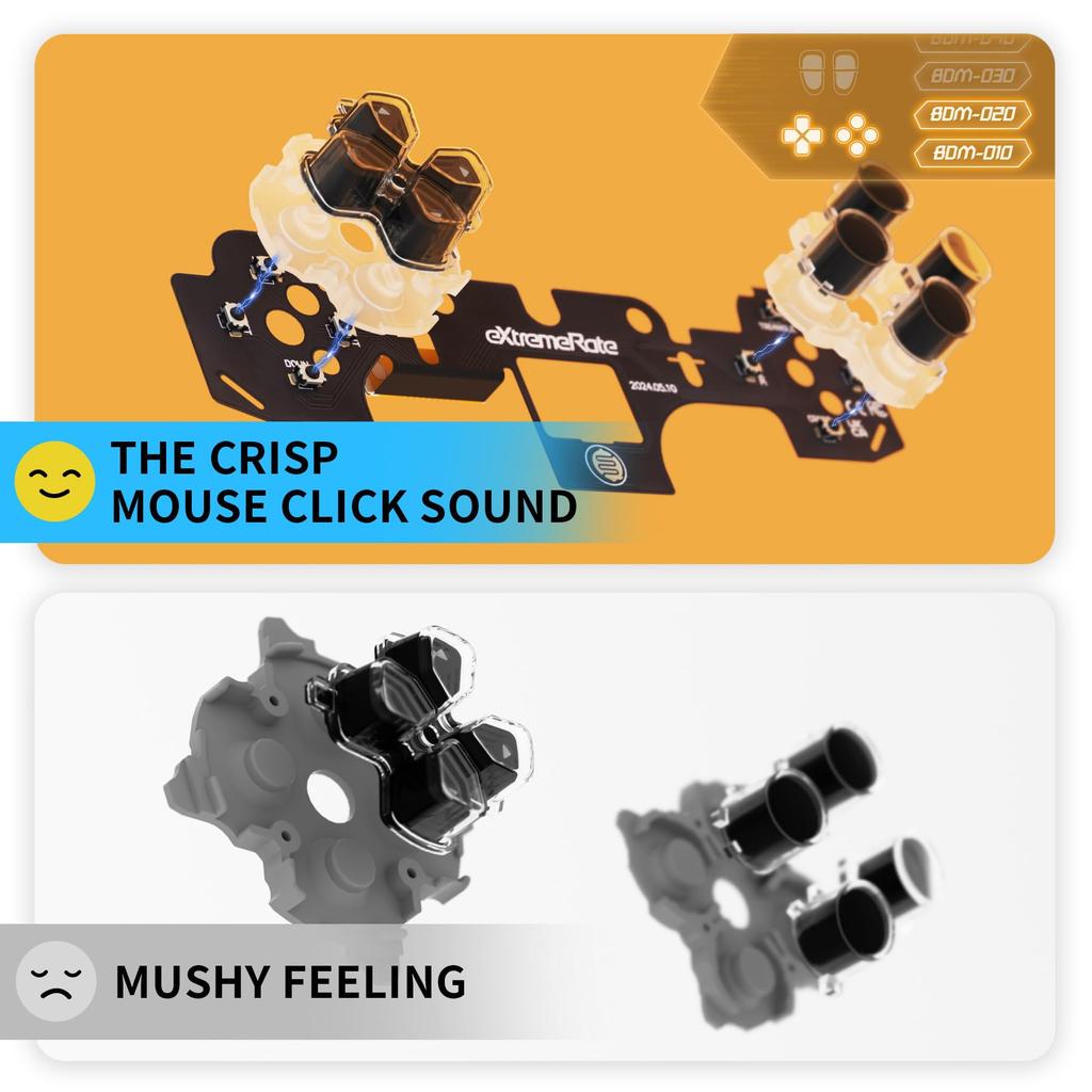 eXtremeRate Face Clicky Kit Compatible with PS5 Controller and Custom Hard Silicone Tactile Switch Action Button Mouse Click Kit Compatible with PS5