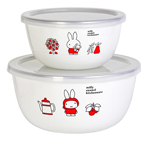 GoodPlus+ Emile Miffy Enamel Mixing Bowls (Set of 2, 14 & 18cm) - Resistant to both acids and alkalis, no odor transfer. Designed by Dick Bruna. Comes