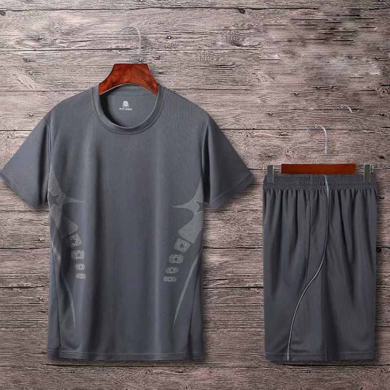 

Летний спортивный костюм, мужские шорты, футболка с короткими рукавами, быстросохнущая одежда для бега, фитнеса, повседневная тонкая вещь из двух предметов 5XL серый