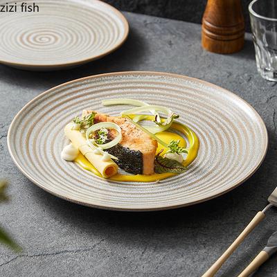 Kiln Changes Threaded Ceramic Flat Plate Steak Plate Pasta Plate Dessert Plates Restaurant Molecular Cuisine Creative Tableware