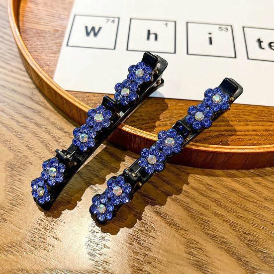 Korean Style Elegant Tight Anti-fall Side Bang Clip Shiny Rhinestone Flower Decor Double Layer Hairpin Hair Accessories