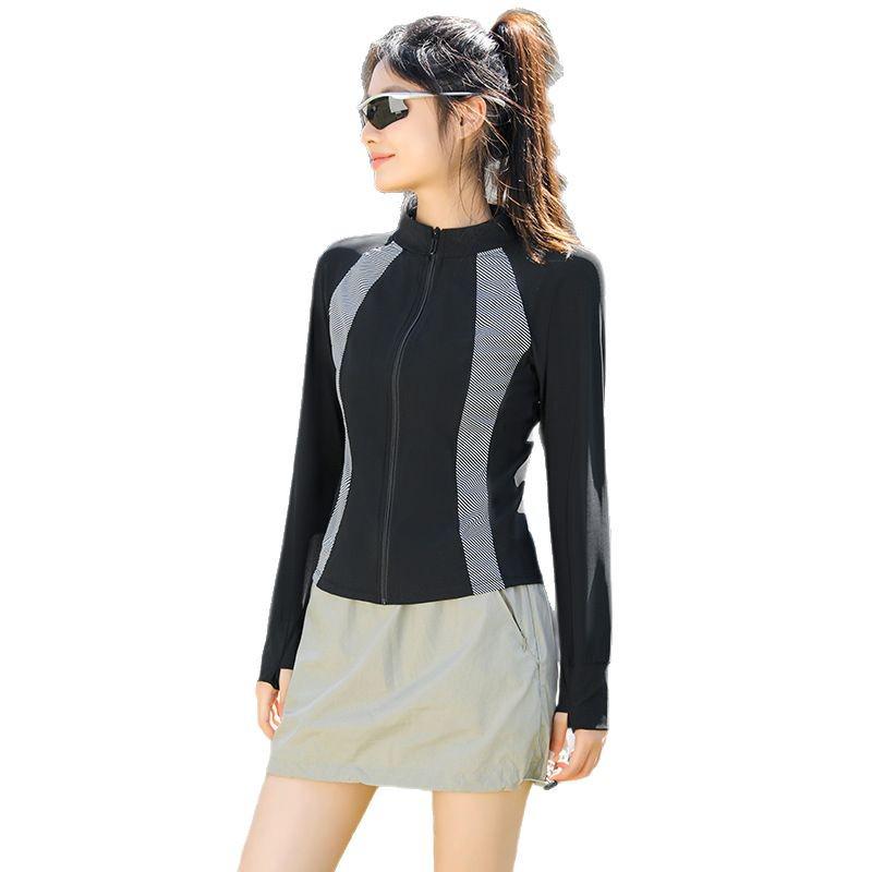 Women's Nylon Color Block Slim Fit UV Protection Cooling Summer Jacket