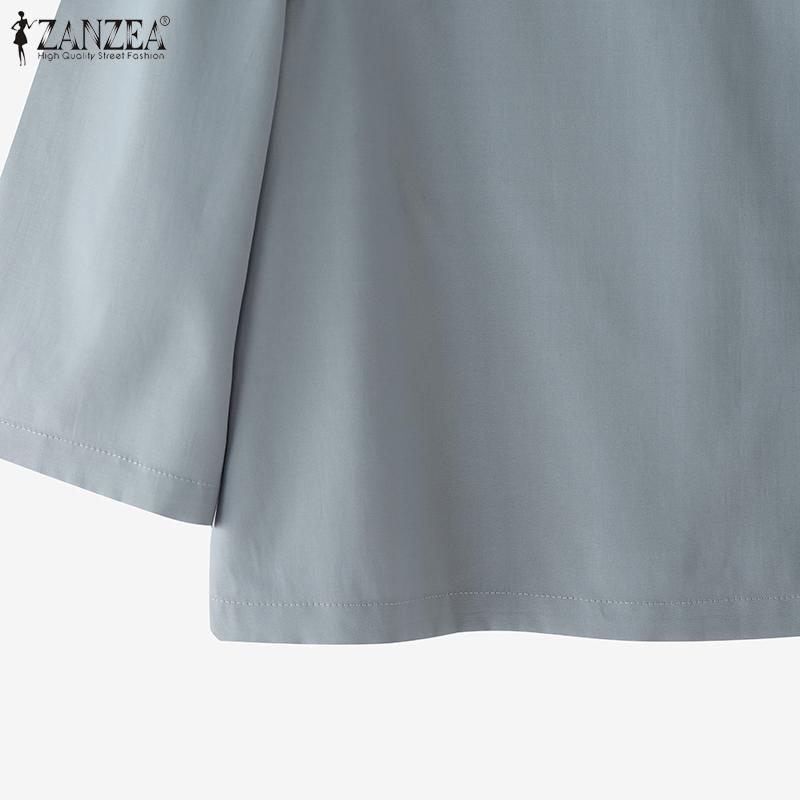 ZANZEA Women Casual V-Neck Solid Color Half Sleeve Blouse