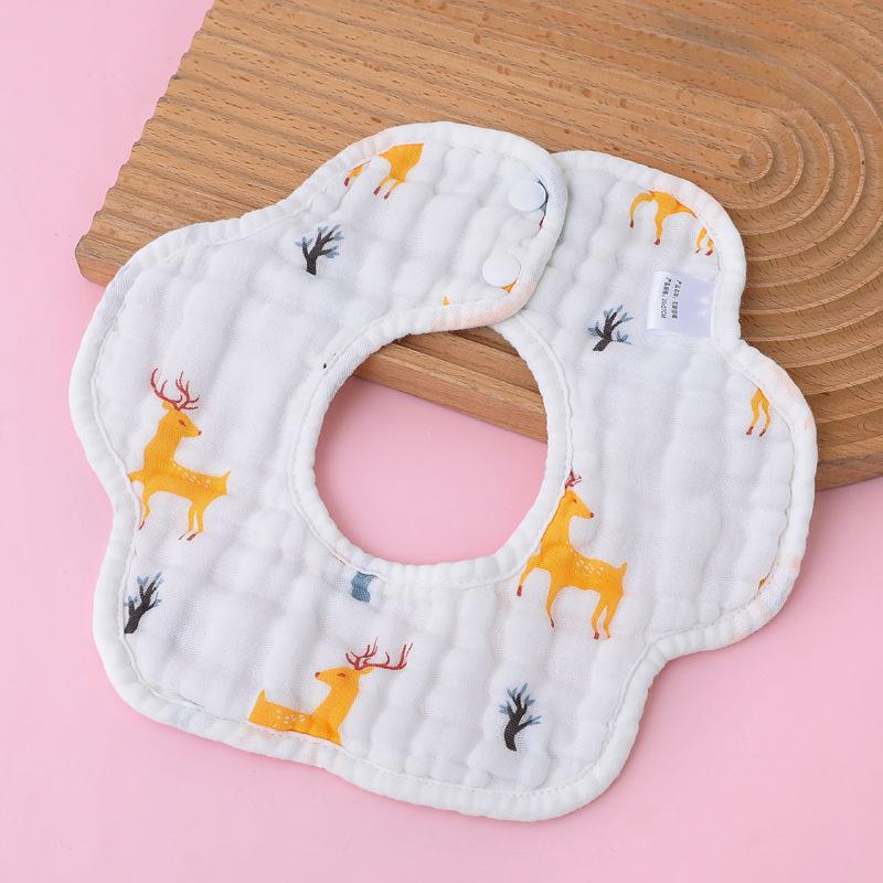 Class A Pure Cotton Gauze Baby Bibs Newborn Anti Spit Up Side Open 360 Degree Petal Shape Large Size Baby Drool Bibs