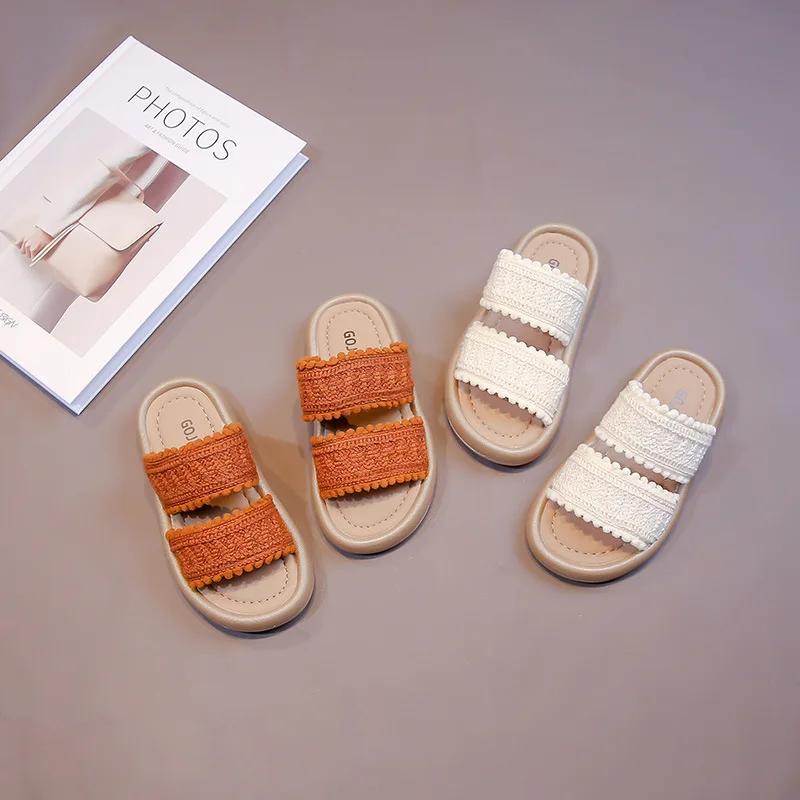 Children's Slippers Bohemia Ethnic Style Kids Shoes for Girl Summer Fashion Open-toe Toddlers Princess Non-slip Slides Slippers