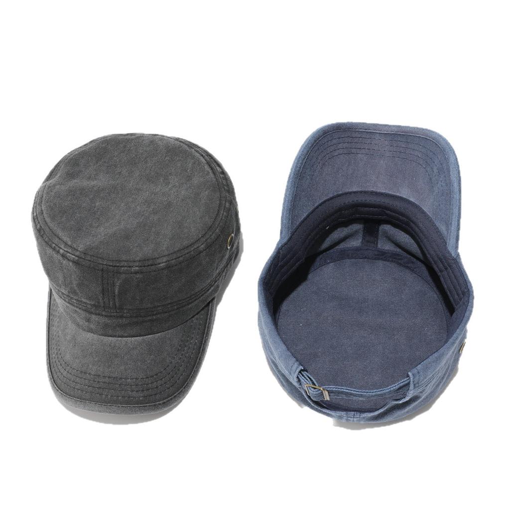 Flat Top Hat Men's Military Hat Solid Color Washed Cotton Hat Washed Cap Light Plate Sunscreen Sun Hat