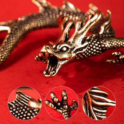 Retro Brass Zodiac Dragon Small Statue Desktop Ornament Chinese Mythical Beast Figurines Retro Home Feng Shui Decorations Crafts