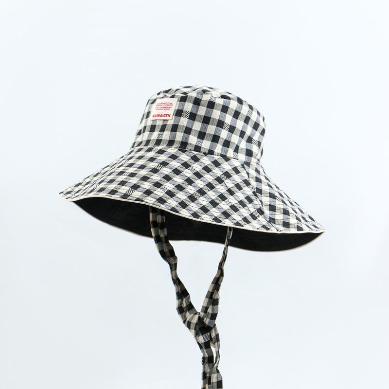 

Двусторонняя летняя уличная шляпа от солнца, дорожная шляпа-ведро в клетку на шнуровке, женская шляпа с широкими полями, складная шляпа-панама от солнца серый