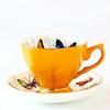Vintage Butterfly Bone China Coffee Cup Saucer Set, Colorful Ceramic Tea Cup with Gold Rim, Elegant Porcelain Latte Mug for Afternoon Tea Home Decor