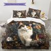 Calico Cat and Fresh Flowers Pattern Bedding Home Decoration Birthday Gift (1 * Duvet Cover + 2 * Pillowcase, Without Core)