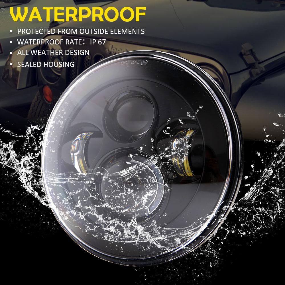 Motorcycle 7 Inch Headlight Round LED Headlamp Projection Moto Black Head Light for Jeep Wrangler 1997-2015 Universal Lamp
