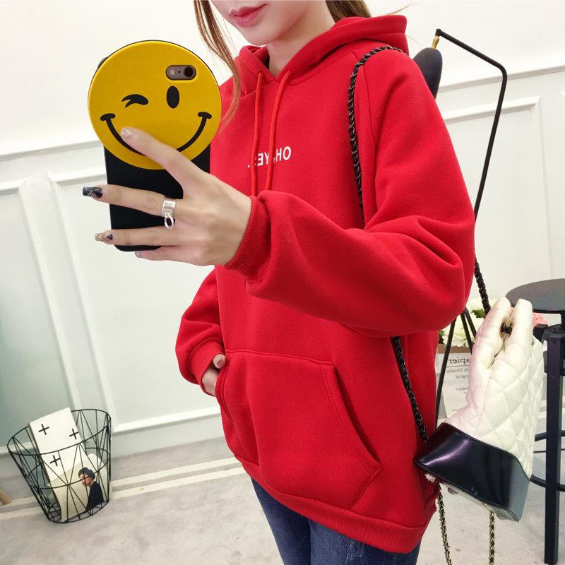 Herbst Winter Plus Samt Cord Brief Drucken Mädchen Pullover Tops Oansatz Frau Lose Lange Ärmel