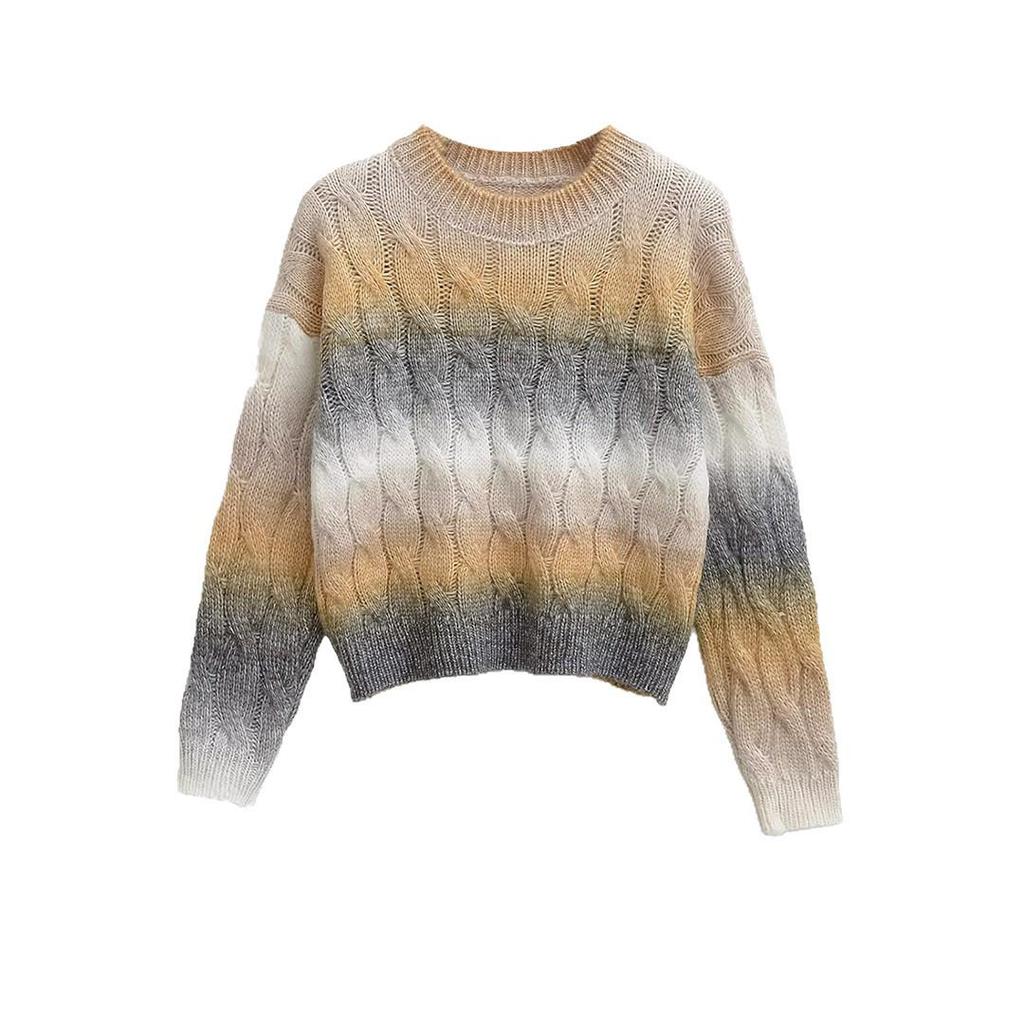 2025 Fall Women's Retro Tie-Dye Gradient Knit Sweater - European & American Style