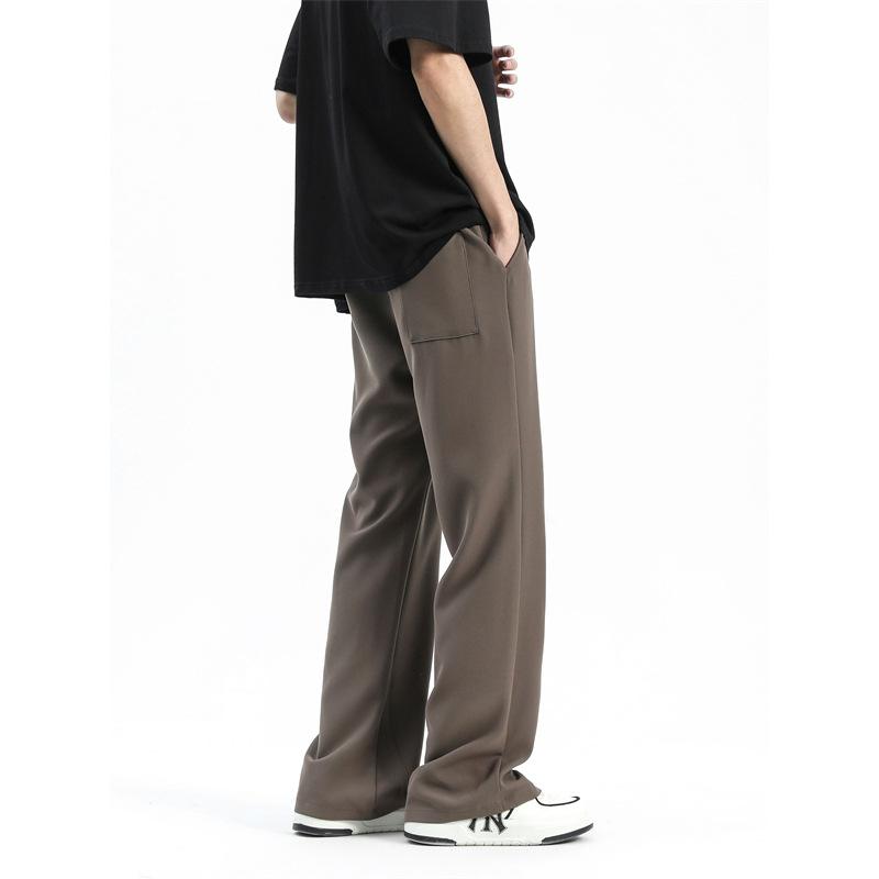 | American trend ruffian handsome wide-leg slightly pulled small trousers men's cleanfit loose drape casual suit pants