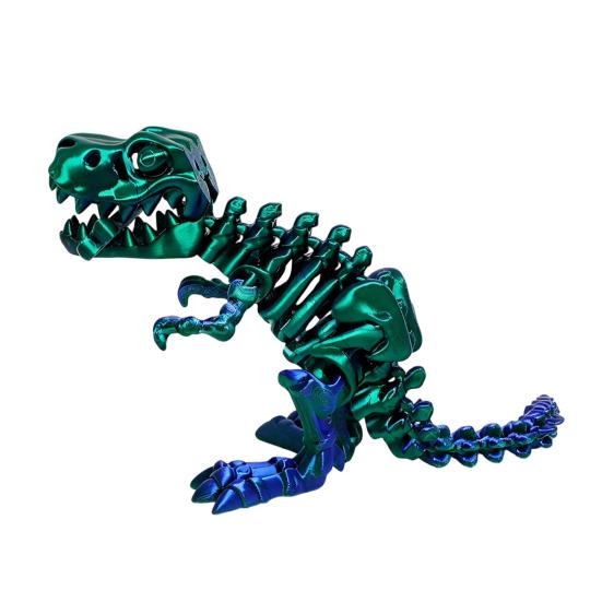 Desktop Dinosaur Ornament 3D Printed Figure, Movable Joints Smooth Opening Decoration, Flexible Figure Gradient Metallic Texture Mini Bone Accessories