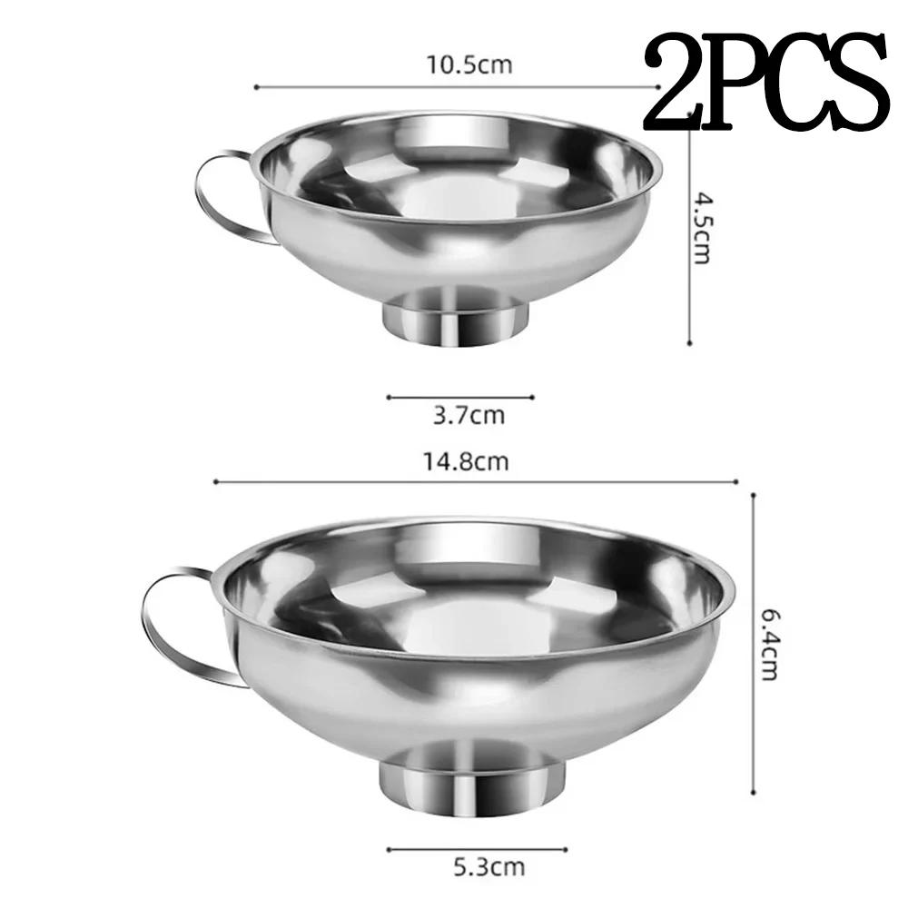 2 Size Stainless Steel Wide Mouth Canning Funnel Salad Dressing Liquid Funnel Hopper Filter Oil Funnel Kitchen Tools Gadgets