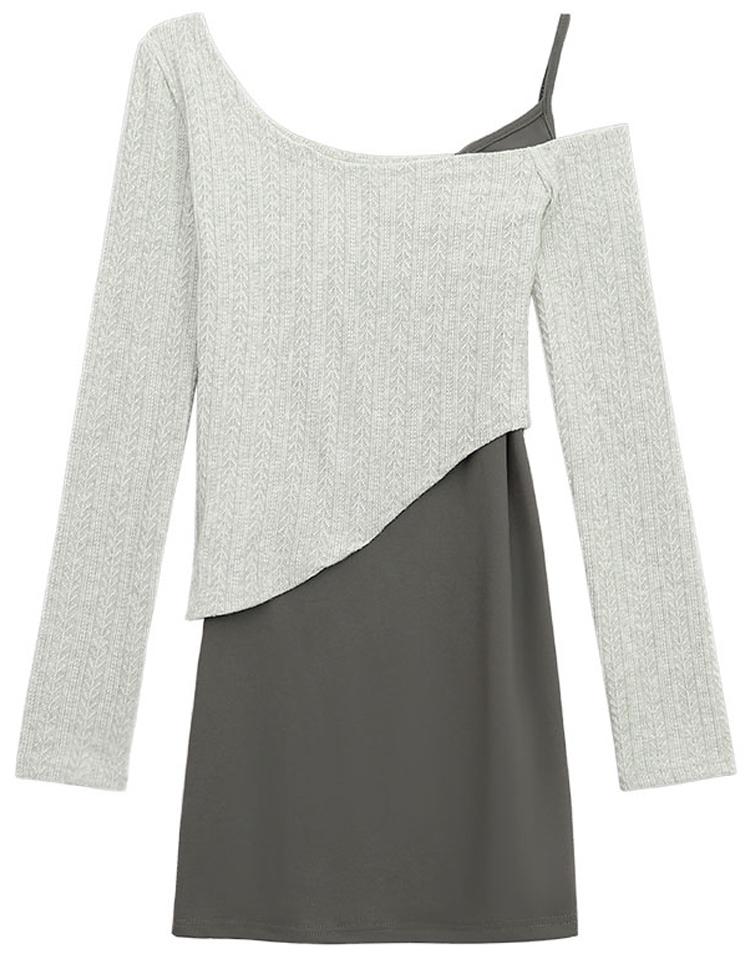 Letní společenské obleky Y2k Šaty Dámské Retro topy s dlouhým rukávem + Čistá barva Ležérní šaty Mini s popruhem Šaty Outfity